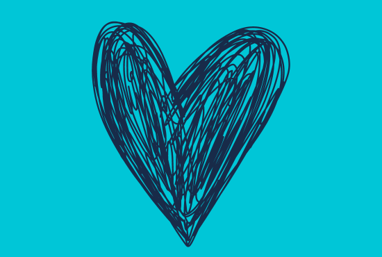 dark blue heart on turquoise background